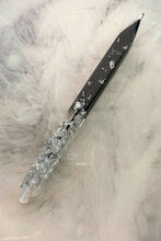 Handmade black and silver resin ballpoint pen with glossy dual-colour finish and elegant design.