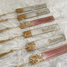 Customizable handmade resin bookmark with gold flakes