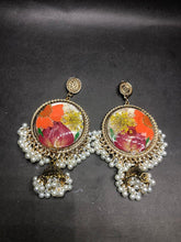 Handmade resin floral jhumka earrings with real preserved flowers encased in resin and pearl danglers.