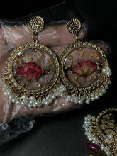 Handmade Resin Jhumka Earrings with Dried Red Flowers & Gold Flakes