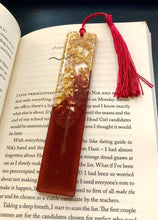 Handmade red & gold resin bookmark with red tassel