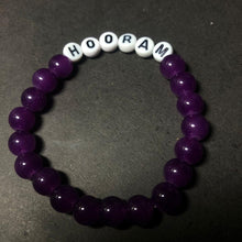 Customized color name bracelet in vibrant purple